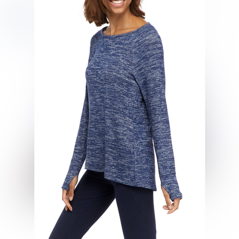•ZELOS•MARBLED BLACK/GRAY LONG SLEEVE OPEN BACK HACCI KNIT TOP SIZE LARGE EUC